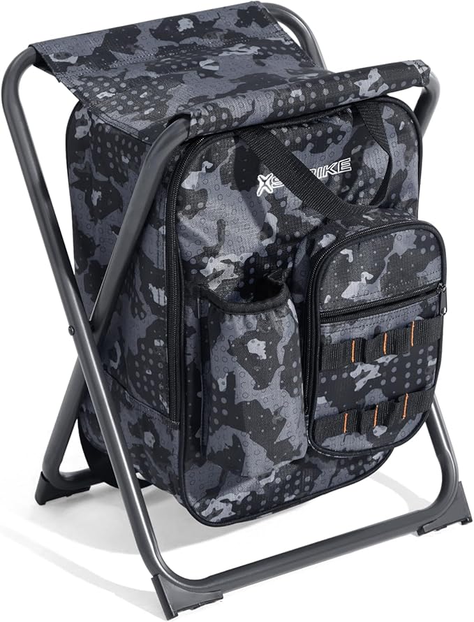 X Strike Backpack Fishing Chair with Cooler Bag Foldable Camping Stool for Adults up to 350 lbs Portable Lightweight for Hunting Hiking Outdoors