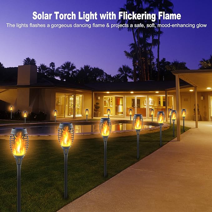 16 Pack Upgraded Solar Lights Outdoor Mini Solar Torch Lights with Flickering Flames Waterproof Landscape Decoration Dancing Flame Lights for Garden Pathway Yard Auto On/Off Dusk to Dawn