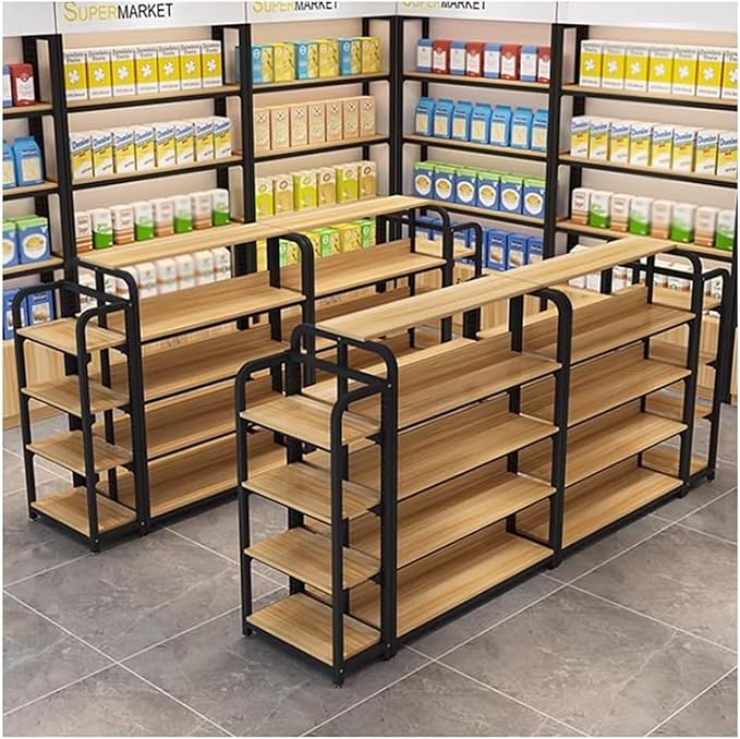Fangool Commercial Supermarket ShelfCandy Display Rack Supermarket Shelves Center Island Cabinet Garage Shelving Heavy Duty for Stores Supermarkets Drugstores Garages(Black-b120x60x130 cm)
