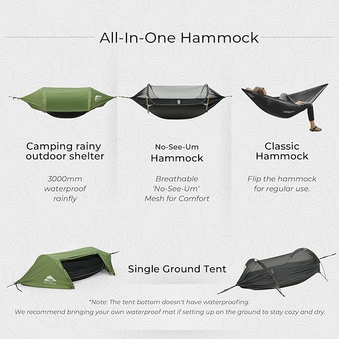 Camping Hammock Tent with Mosquito Net &amp RainFly 3 in 1 Waterproof Lightweight Portable Sleeping Hammock Bug Travel Outdoor Gear with Tree Strap Swing for Hiking Patio Expedition