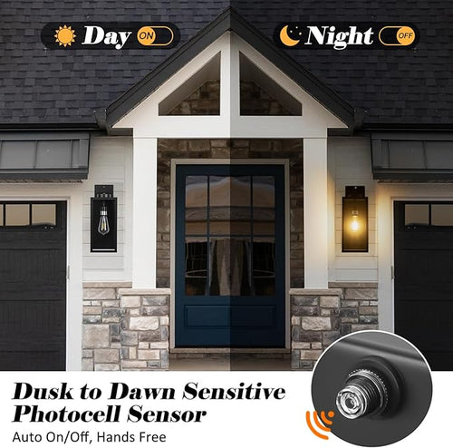 16-inch Dusk to Dawn Outdoor Wall Light Fixture Large Black Exterior Wall Lantern Waterproof Farmhouse Porch Sconce Lighting Modern Wall-Mounted Outside Lights for House Garage Patio Lamp 2 Packs
