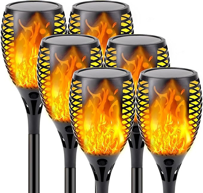 Upgraded Solar Lights Outdoor 6 Pack Flickering Flame Solar Torch Lights with Super Larger Size for Outdoor Decor Solar Garden Lights Waterproof Solar Flame Outdoor Lights for Patio Yard Pathway