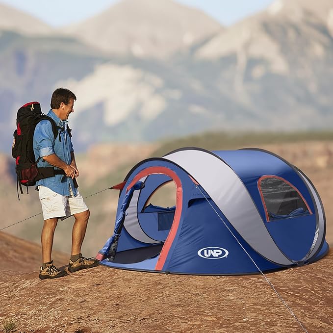 Pop-up Tent 3 Person Camping Tent Instant Portable Beach Tent Easy Pop Up Shade Tents 2 Doors for Camping Hiking &amp Traveling with Carrying Bag