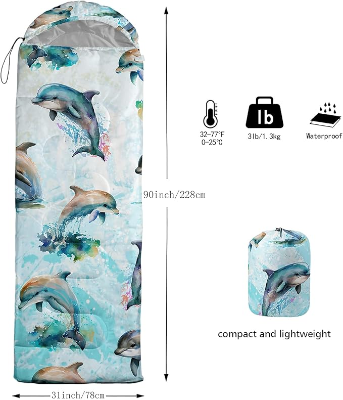 QOOMO Axolotl Cute Camping Sleeping Bags3 Season Warm &amp Cool WeatherLightweightWaterproof Sleeping Bags for Adults &amp KidsTravelingand Outdoors