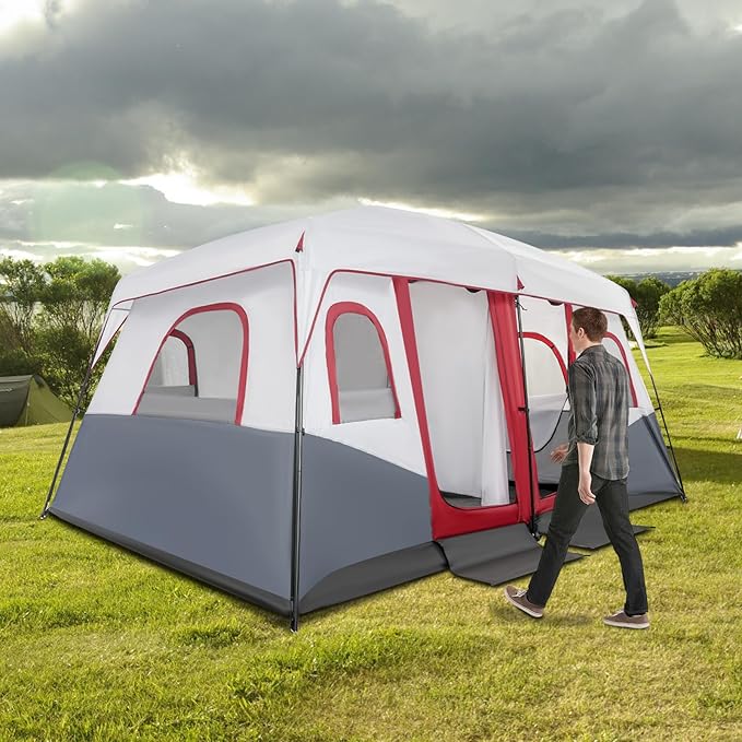 8-12 People Capacity Camping Tent Portable Outdoor Tents with 2 Rectangular Zipper Doors Floor Mount Camping Tent with Carrying Bag for Parks Backyards Out Camping Picnics