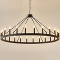 53 Inch Large Black Farmhouse Wagon Wheel Chandelier24-Light Round Industrial Pendant Light fixtures for Outdoor Porch high Ceilings Living Dining Room Foyer Entryway