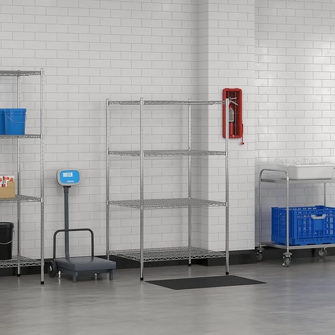 Commercial NSF Listed Chrome Stationary Wire Shelving Kit 30 x 36 x 64 with 4 Shelves Perfect for Warehouse Walk-in Refrigerator Freezer Grocery Store Restaurant Dishroom