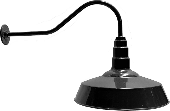 AGB101-AS18-BLACK Gooseneck Barn Light - Black Outdoor Dome with Incandescent Downlight | Wall-Mount Fixture for Patios Gardens Pathways and Large Outdoor Living Spaces