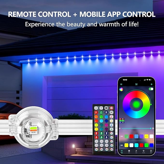 Permanent Outdoor LightsSmart Eave Light RGB Color-Changing LED House Lighting with App &amp Remote Christmas Light Effects IP67 Weatherproof Outdoor Lights for Holidays &amp Christmas Decoration