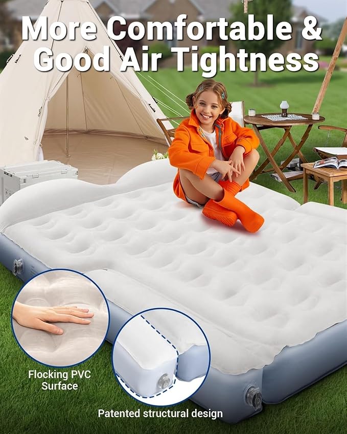 Camping Inflatable Mattress Car SUV Inflatable Mattress PVC Flocking Honeycomb Design Fast Inflation Anti-Leakage Valve Outdoor Travel Camping Equipment