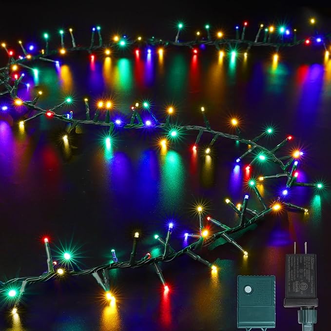 LAMPHOME 500 LED Christmas Outdoor Twinkle String Lights Extendable Holiday DecorationPlug in Lights with 10 Functions and Timer Waterproof for Outdoor Home Party Bedroom-Warm White&ampMulticolour