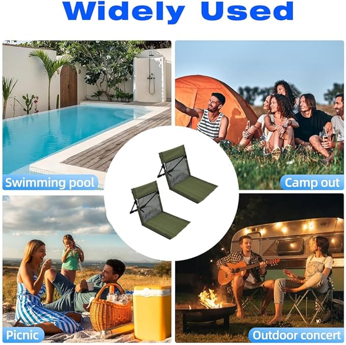 2 Pack Foldable Camping Chairs with Mesh BackrestUltra-Light Portable Beach Chairs with Carry Bag for Sunbathing Swimming Poolside Picnic Lawn Road Trips (Green)