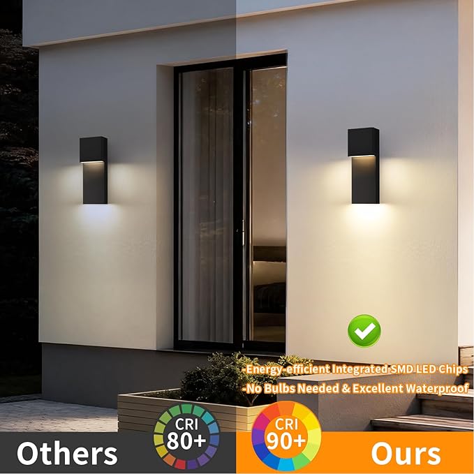 tewei Modern LED Outdoor Wall Sconce 15'' 20W Outdoor Light Fixture Exterior Wall Lights Black LED Front Porch Lights Outside Wall Mount Lighting for House Backyard Warm White 3000K 1 Pack