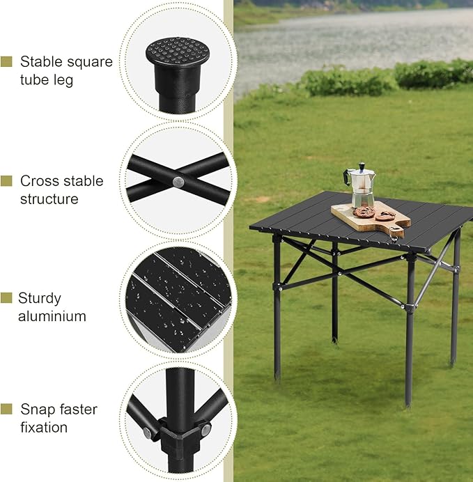 Folding Camping Square Table Portable Beach Table for 2-4 Persons Ultralight Collapsible Tables with Carry Bag Outdoor Camp Tables for Travel Hiking Backyard BBQ PartyLoads 220 Lbs 20x20 InBlack
