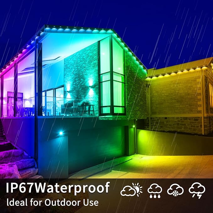 300ft Permanent Outdoor LightsRGB Eave LightsMusic Sync IP67 Waterproof Outdoor Eave Light Lighting can be Used for GardenHousePartyHoliday Decoration（2 Rolls of 150ft