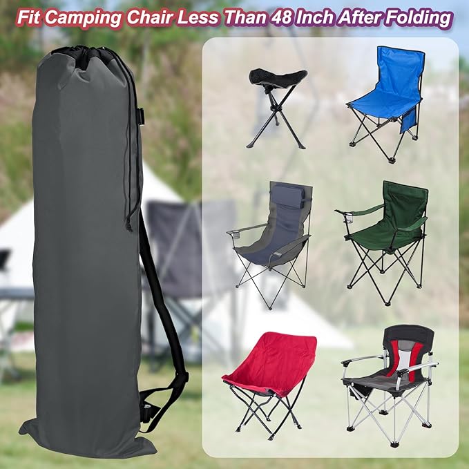 PATIKIL 47 Inch Camp Chair Replacement Bags 2 Pack Heavy Folding Camping Chair Bag 900D Oxford Large Mouth Storage Bags with Shoulder Strap for Travel Camping Gray
