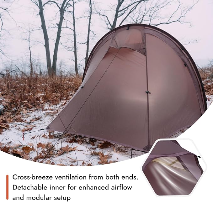Gale Lite 2 Ultralight 2-Person Tunnel Tent – 2.89 lb Double Silicone-Coated Fabric Compact 3-Season Backpacking Shelter – Wine Brown