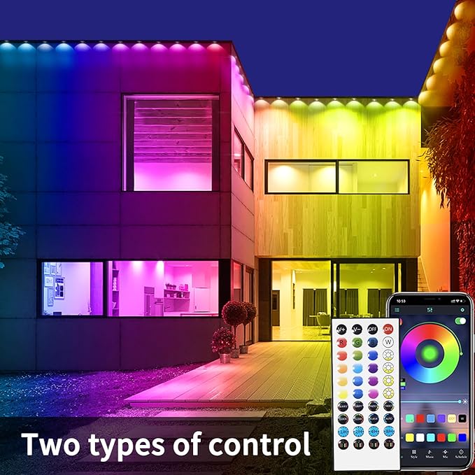 400ft Permanent Outdoor LightsRGB Eaves LightsDIY Scene Modes IP67 Waterproof Outside Under Eave LightingSmart Christmas Light for Outdoor DecorGarden DecorHouseParty(Two 200ft Rolls)