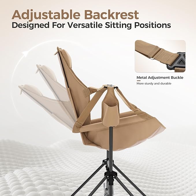 ALPHA CAMP Hammock Folding Rocking Chair with Cup Drink Holder High Back Padded Swinging Chair for OutdoorCamping LawnBackyardPicnic Steel Heavy Duty Portable Oversized(Khaki)