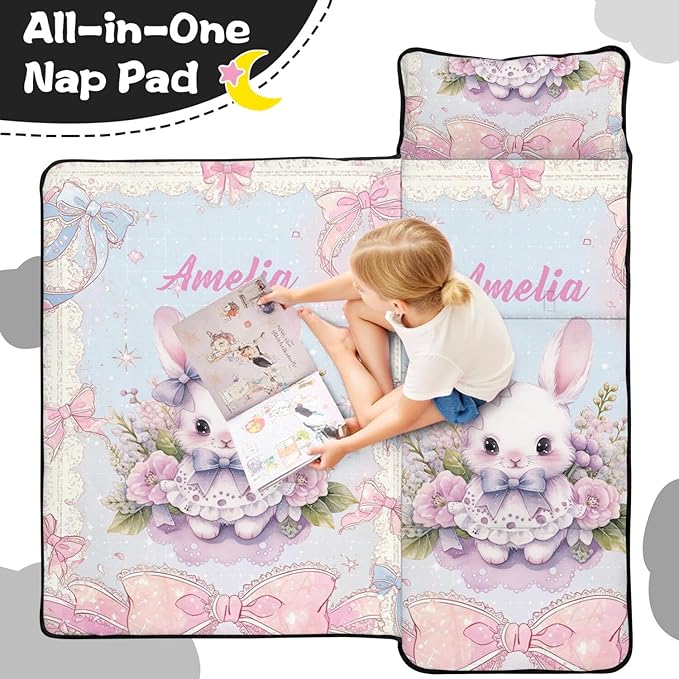 Personalized Toddler Nap Mat – Custom Name Sleeping Bag with Pillow &amp Blanket Roll-Up All-in-One Nap Mats
