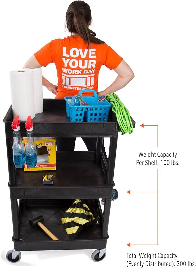 Stand Steady Tubstr Compact Utility Cart Black 2.5 in Deep Tub Shelves 300 lbs Weight Capacity