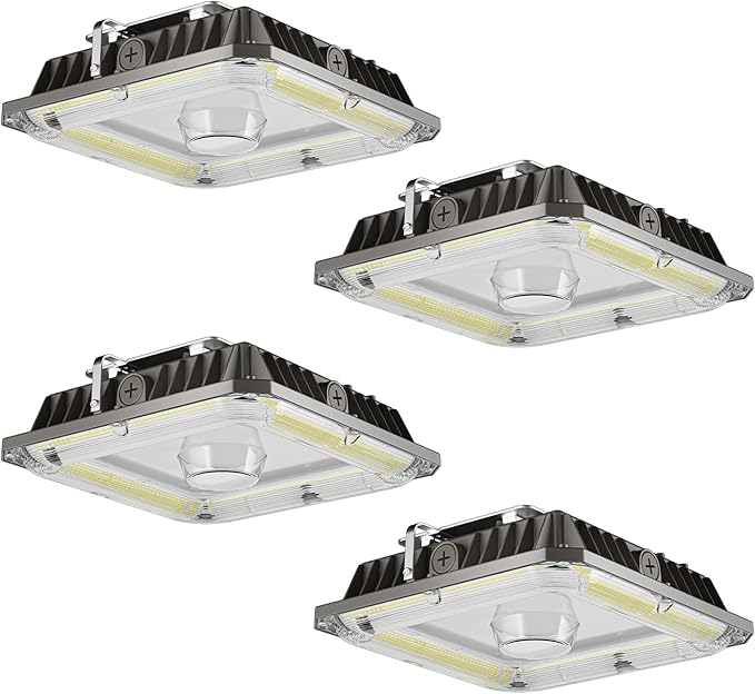 LED Canopy Lights 100W 14000LM 5000K 0-10V Dimmable 120-277VAC IP65 Waterproof UL Listed Commercial LED Canopy Lights Outdoor for Gas Station Carport Parking Garage Warehouse 4 Pack