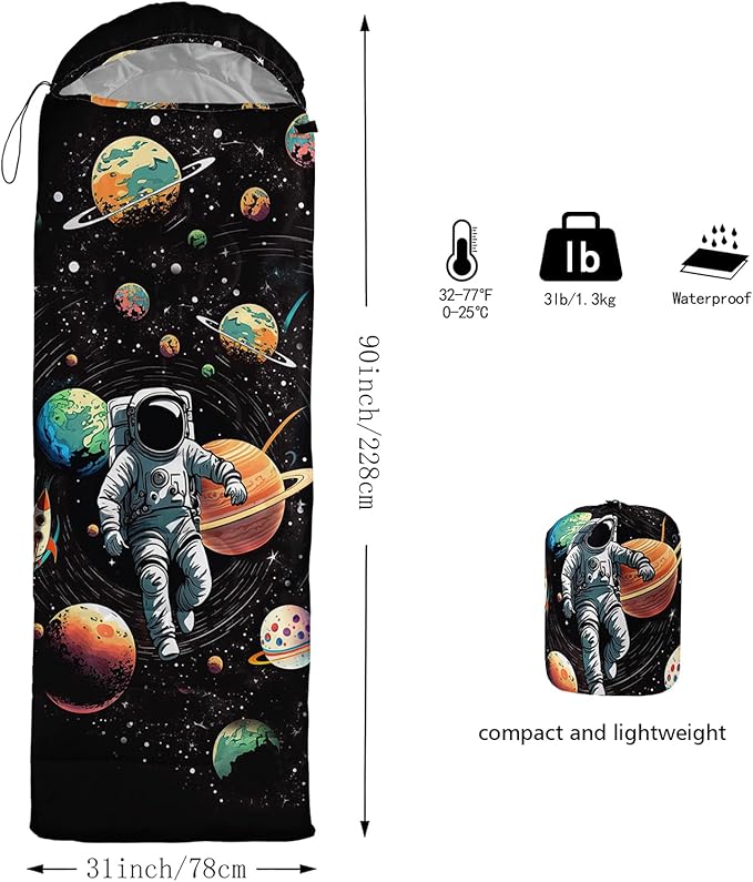 AILONEN Sports Basketball Sleeping Bag for Kids BoysWarm and Cool WeatherLightweightWaterproof Backpacking3D Galaxy Ball Print Sleeping Bag for Camping