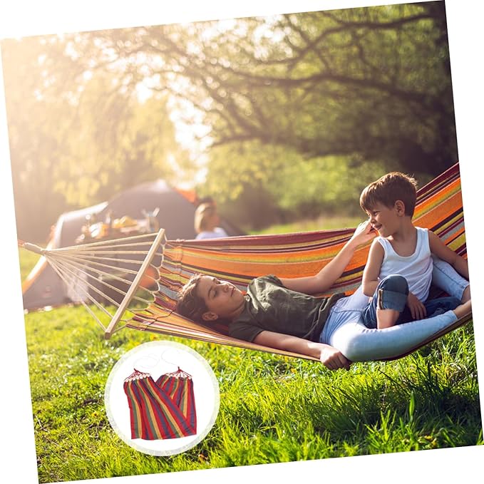Garneck Single Person Rainbow Striped Canvas Hammock for Outdoor Leisure Widened Travel Swing Easy Setup for Adults and Boys and Girls Sturdy and Comfortable Design