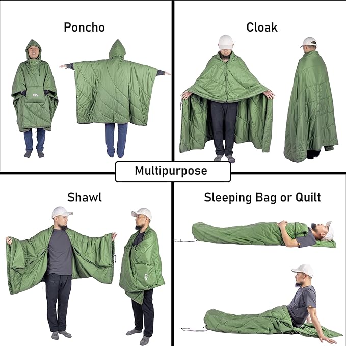 iClimb 1 Hooded 3M Thinsulate Insulation Warm Blanket and 1 3M Thinsulate Insulation Sleeping Bag Ultralight Compact for Adults Outdoor Camping Backpacking Hiking
