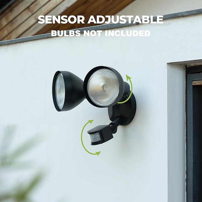 Motion Sensor Outdoor Light 300W PAR38 Bulb Compatible IP65 Waterproof Flood Lights 2 Head Dusk to Dawn Motion Detected Security Light for Patio Garage Yard (Black Bulbs not Included)