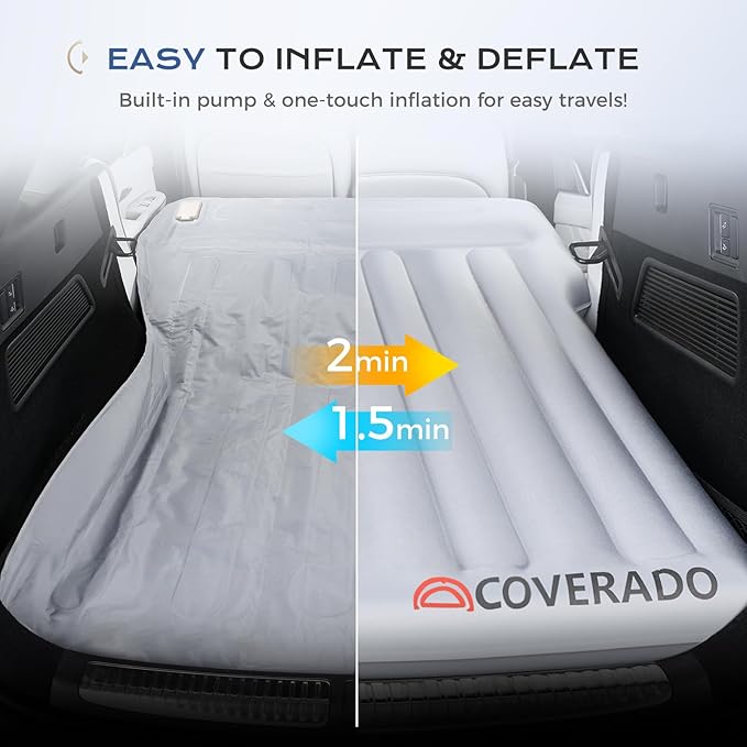 Coverado SUV Air Mattress with Wireless Built-in Pump &amp Pillows Durable Thickened 300D Oxford Fabric Car Air Bed for Camping Quick Easy Set-Up Universal Air Mattress for SUVs Minivans