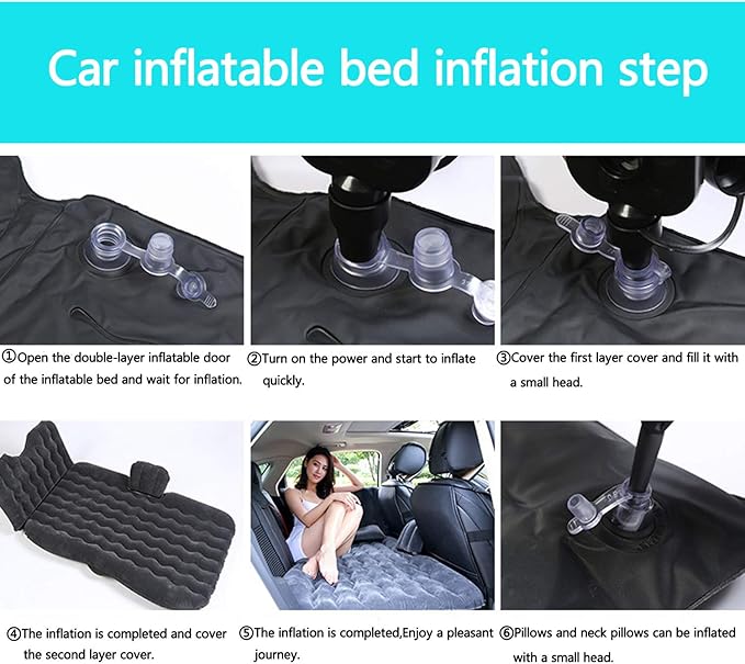 Inflatable Car Air Mattress Back Seat Bed with Air PumpThickened Portable Car Travel Sleeping Camping Air Mattress Blow Up Bed for Car Universal SUV