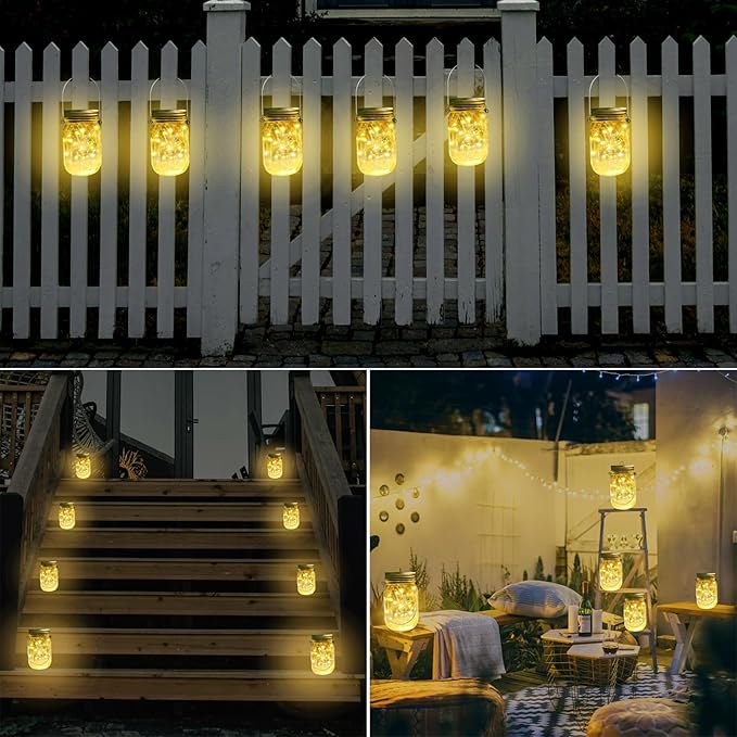 SmilingTown Solar Light for Mason Jars 20 LED Outdoor Fairy String Light Lids with Hangers for Jar Lantern Waterproof Rust Resist for Patio Lawn Garden Decor No Jars 10 Pack (Warm White)