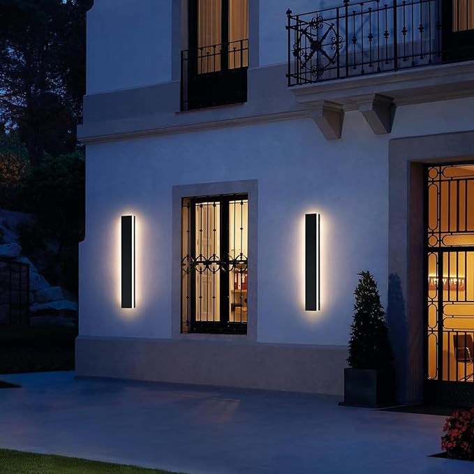 Upgrade Widened 2 Pack Long LED Outdoor Wall Light 31.4inch Black Modern Wall Sconces 31W 3000K Warm White IP65 Waterproof Front Porch Lighting Fixture for Patio Garage Entryway Fence