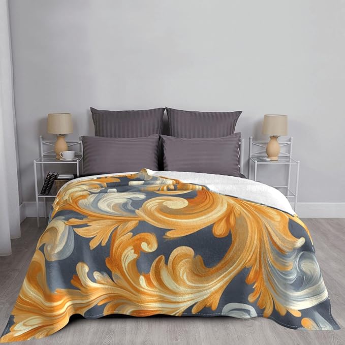 Golden Flowers Soft Fleece Blanket 60 * 50 inch Soft Sofa Blanket Suitable for Sofa Camping Travel Night Cover Blanket