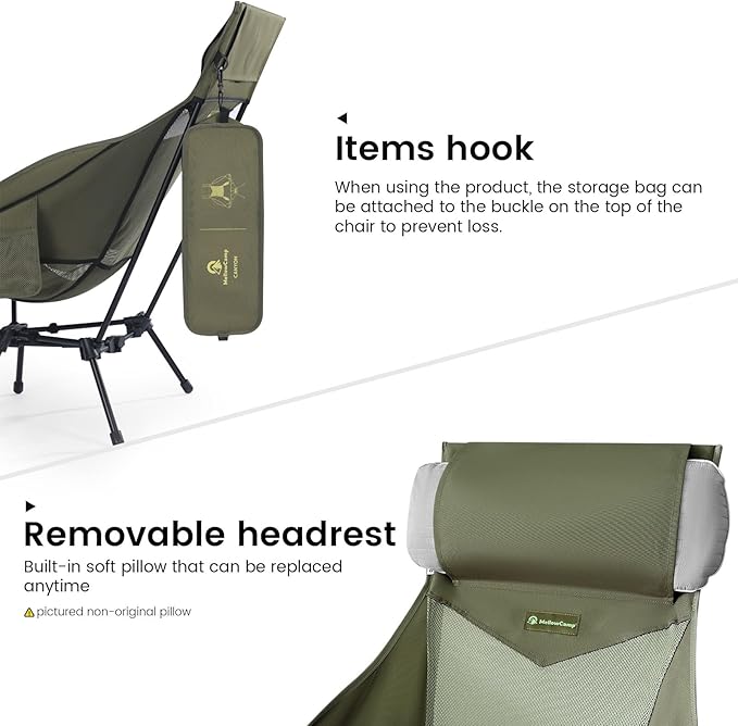 MellowCamp High Back Camping Chair Oversized Comfort Design Collapsible Camp Chair with Pillow (Green)