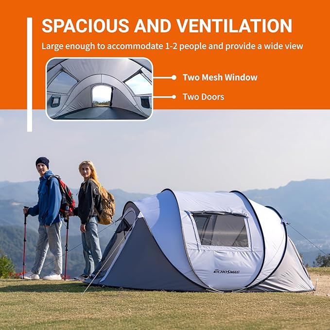 EchoSmile Instant Pop Up Camping Tent 2/4/6 Person Easy Setup Tent Water Resistant Dome Portable with Carry Bag