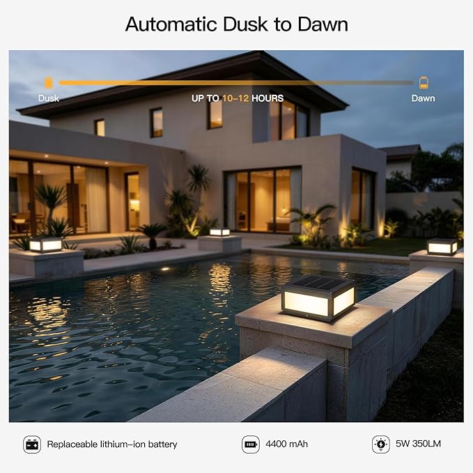 Large Solar Post Lights Outdoor Square Solar Pillar Lights 12x12 Solar Power Column Light Waterproof Modern Post Lamps Outdoor Dusk to Dawn Lantern Column Lamp for Driveway Entrance Pillars