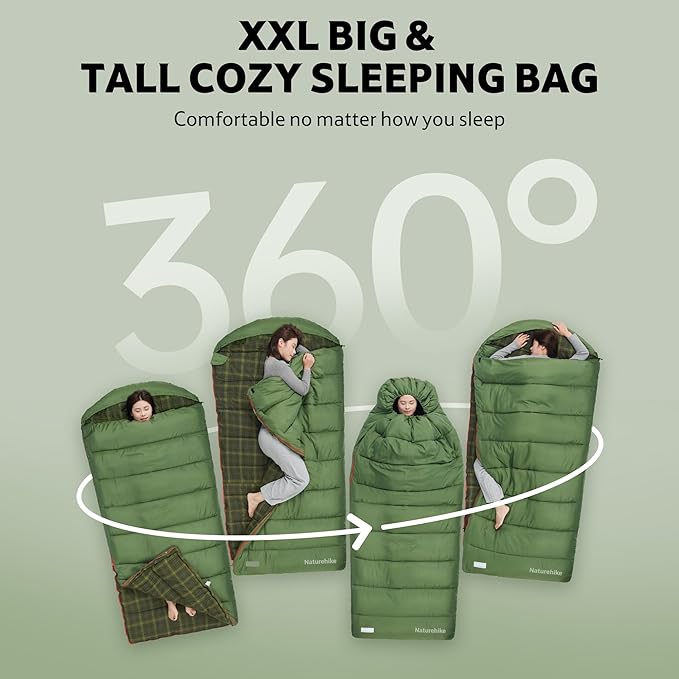 Naturehike Flannel Big and Tall Sleeping Bag for Adults Cold Weather Sleeping Bag for All Seasons XXL Sleeping Bags for Camping Hiking Hunting Compression Sack Included