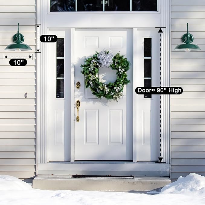 10in Outdoor Gooseneck Barn Light Wall Mount Green Exterior Farmhouse Porch Lights with White Interior Small Dome Outdoor Patio Gooseneck Wall Sconce Garage Lighting for House Cabin