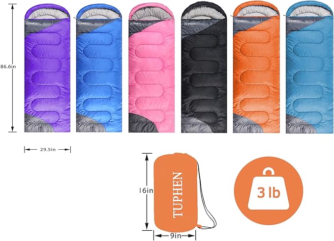 tuphen- Sleeping Bags for Adults Kids Boys Girls Backpacking Hiking Camping Microfiber Liner Cold Warm Weather 4 Seasons Indoor Outdoor Use Lightweight &amp Waterproof