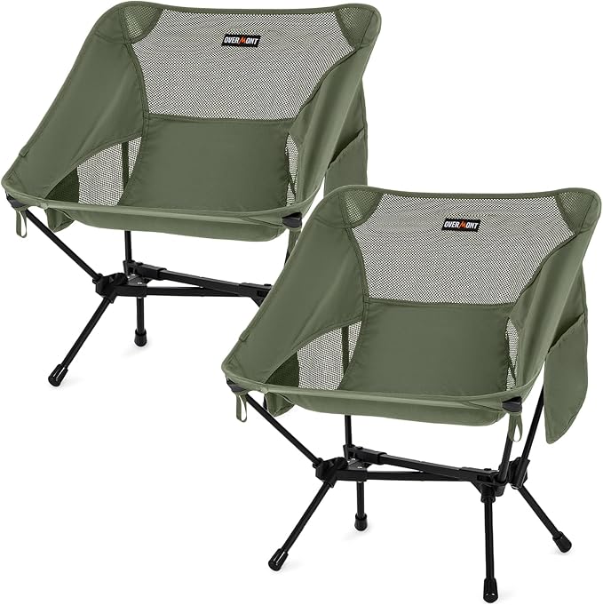 Overmont Ultralight Portable Camping Chair- Lightweight Folding Backpacking Chair Support up to 330Lbs Compact Beach Chair for Adults with Carry Bag for Backpack Hiking Fishing Outdoor Camp 2pcs