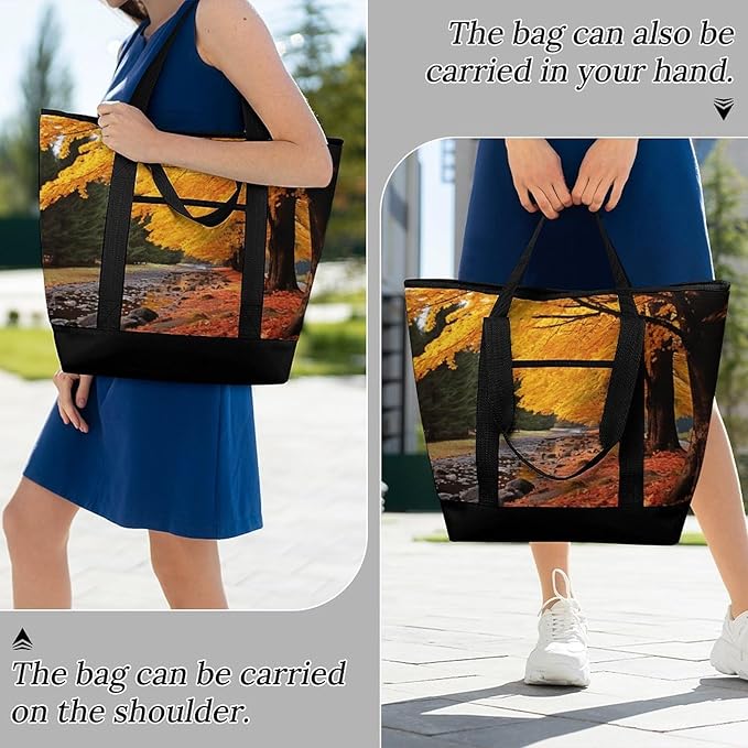 Insulated Shopping BagLarge Reusable Cooler Bags Fall Colors Printed Foldable Shopping BagTravel Waterproof Shoulder Bag