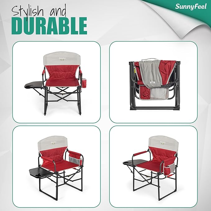 SUNNYFEEL Camping Directors Chair Heavy DutyOversized Portable Folding Chair with Side Table Pocket for Beach FishingTripPicnicLawnConcert Outdoor Foldable Camp Chairs