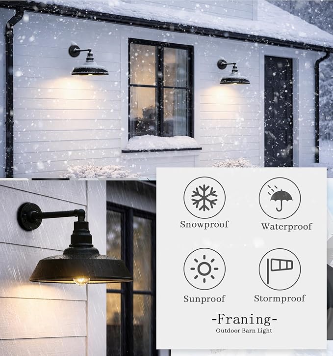 15 Large Outdoor Gooseneck Barn Light - Large Gooseneck Outdoor Light Fixture with Straight Arm Black Exterior Wall Light Fixture for Farmhouse Garage Porch Wall Light