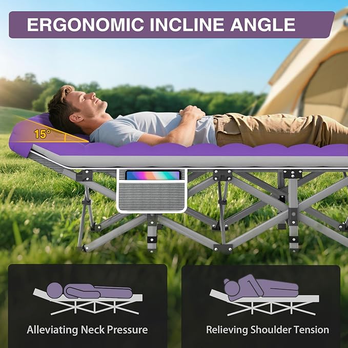 ZENPETIO 28In Folding Camping Cot for Adult Portable Sleeping Cot with Mattress Outdoor Heavy Duty Cot Bed for Camp with Carry Bag for Home Office Camp Travel Vacation(Max Loading 500lbs)