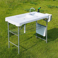 Heavy Duty Portable Folding Fish Cleaning Table with Dual Collapsible Washbasins Collapsible Faucet Sprayer Drainage Hose Grid Rack &amp Storage Box – Outdoor Camping Picnic Washbasin Station Du