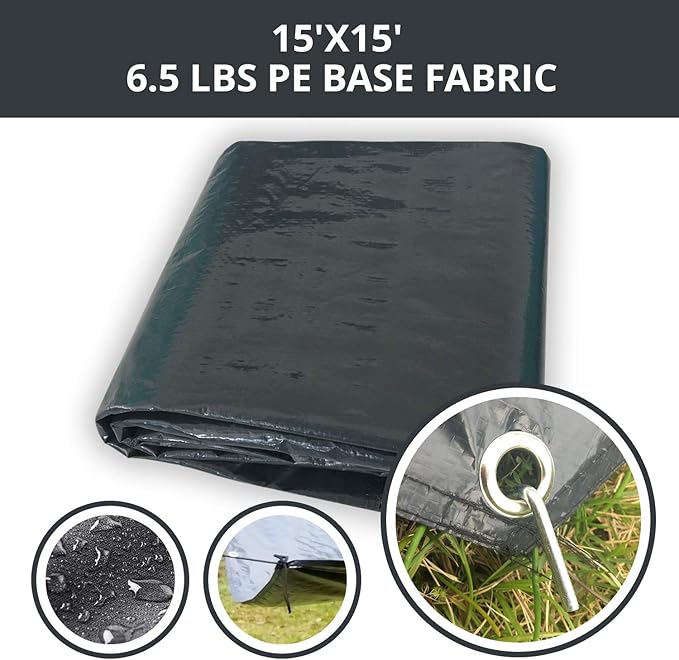 Alvantor Heavy Duty Tarp Waterproof 6'-10'-12'-15' Tarpaulin Ground Trailer with Rust Grommet Weather Resistant Cover Outdoor Camping 10 Mil Thick PE Floor Lightweight Mat