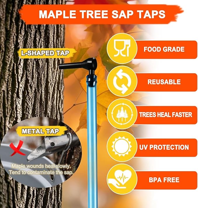 Maple Syrup Tree Tapping Kit with 8L Bags &amp Maple Syrup Cone Filter Holder Stand with Thermometer