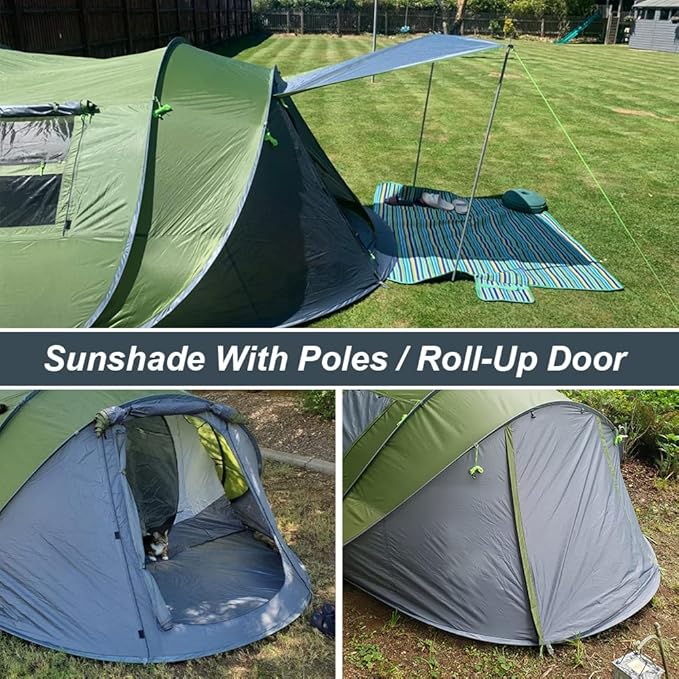 6 Person Easy Pop Up Tents for Camping - AYAMAYA Double Layer Waterproof Instant Tent with Vestibule &amp Porch Large Size Family Tent Automatic Setup for 4-6 People Camping Hiking (Poles Included)